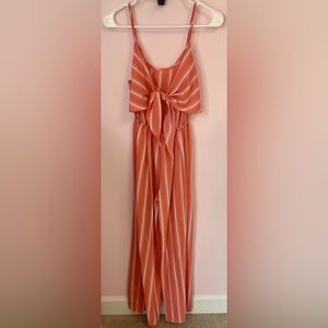 Rue21 Women’s Coral and White Vertical Striped Flattering Jumpsuit